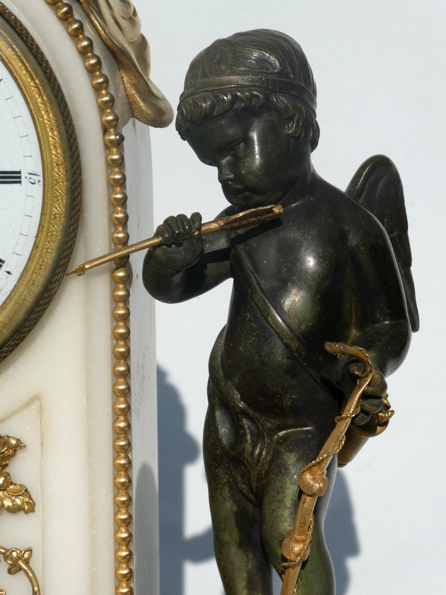 White Marble & Gilt Bronze Pendulum, Love Triumphant Over War Planchon Palais Royal Paris-photo-2