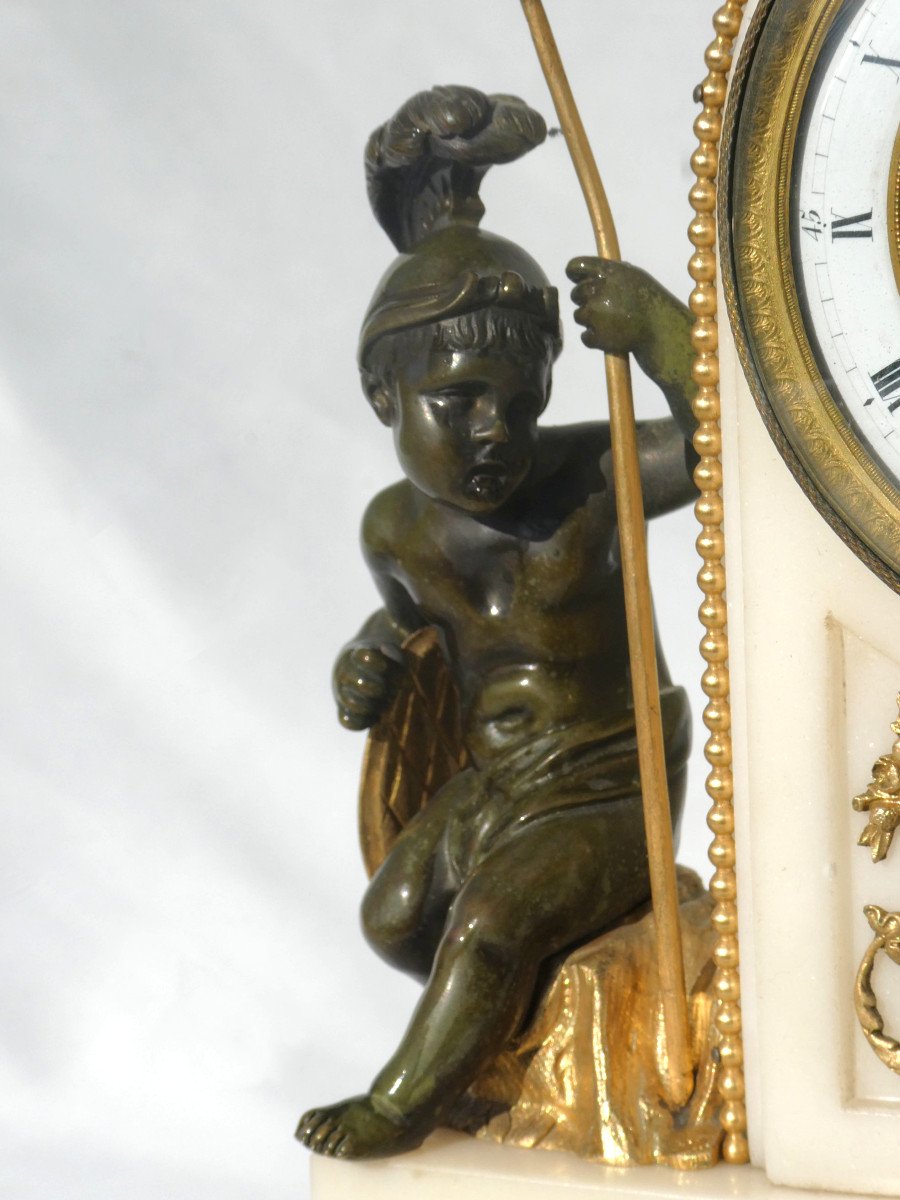 White Marble & Gilt Bronze Pendulum, Love Triumphant Over War Planchon Palais Royal Paris-photo-7