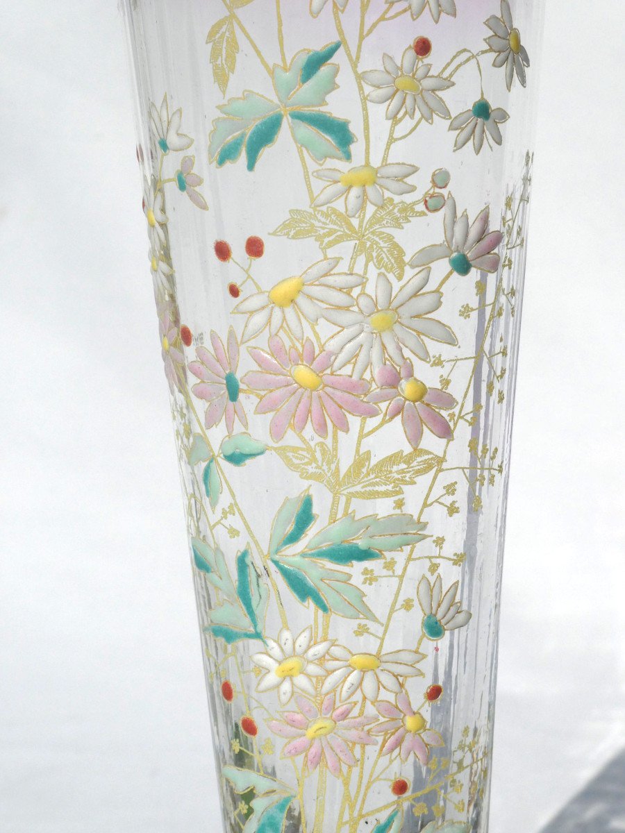 Grand Vase Cornet En Verre émaillé , Theodore Legras , Amethyste , époque Art Nouveau 1900 XIXe-photo-3