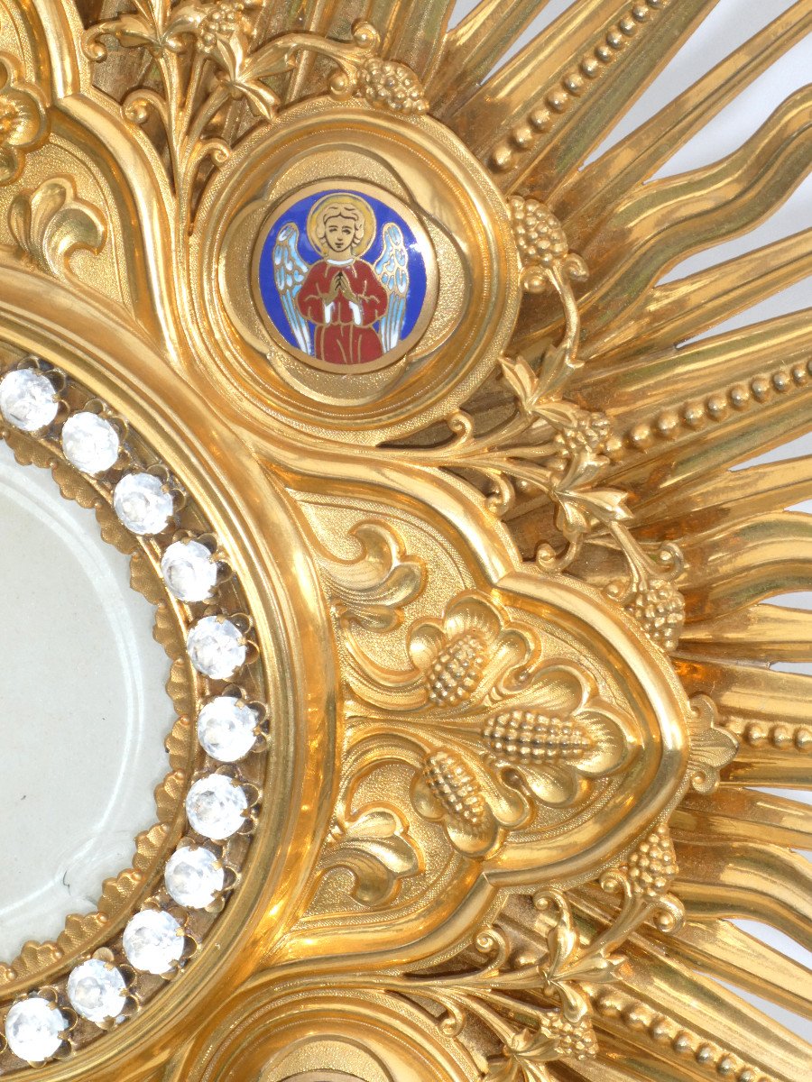 Large Monstrance Napoleon III Period, Neo Gothic Style, 19th Century Enamel Decor Reliquary-photo-2