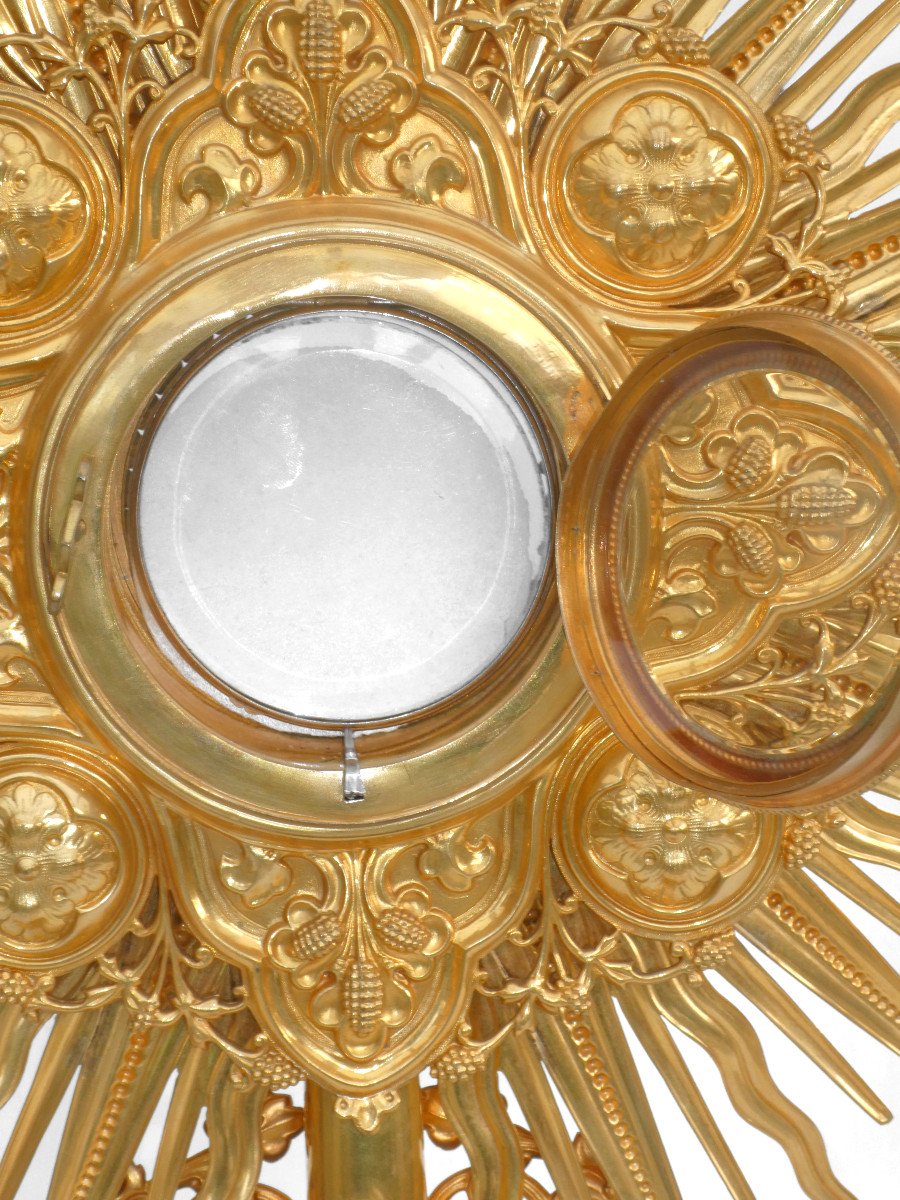 Large Monstrance Napoleon III Period, Neo Gothic Style, 19th Century Enamel Decor Reliquary-photo-7