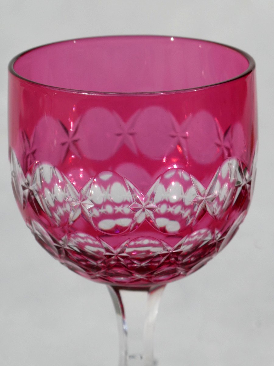 Set Of 12 Saint Louis Crystal Glasses, Romer Napoleon III Style, Garnet Red, 19th Century-photo-4