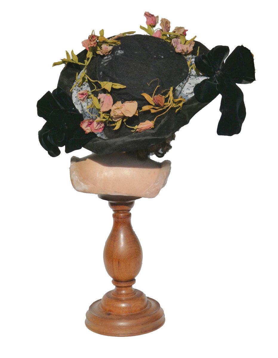 Grande Capeline / Coiffe Epoque 1910 , Chapeau De Mode , Fleurs De Modiste Belle Epoque Costume-photo-3
