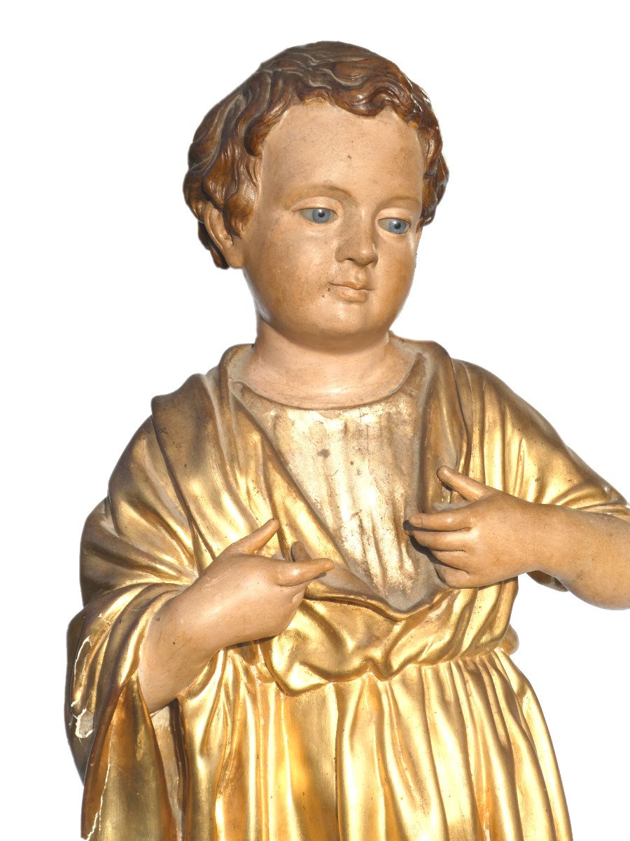 Sculpture Religieuse En Papier Maché , Enfant Jésus , époque Napoléon III , Yeux En Sulfure XIX-photo-2