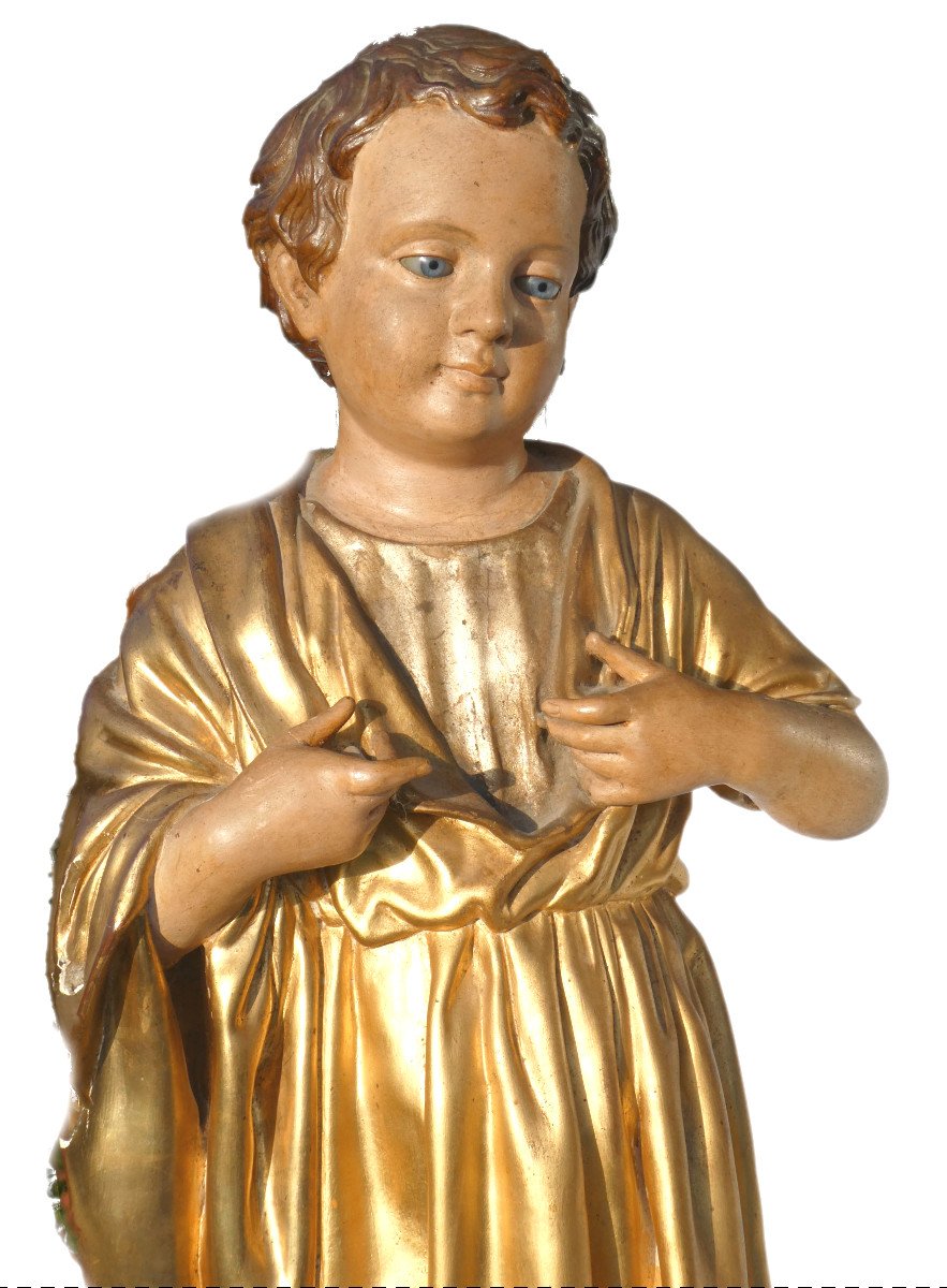 Sculpture Religieuse En Papier Maché , Enfant Jésus , époque Napoléon III , Yeux En Sulfure XIX-photo-7