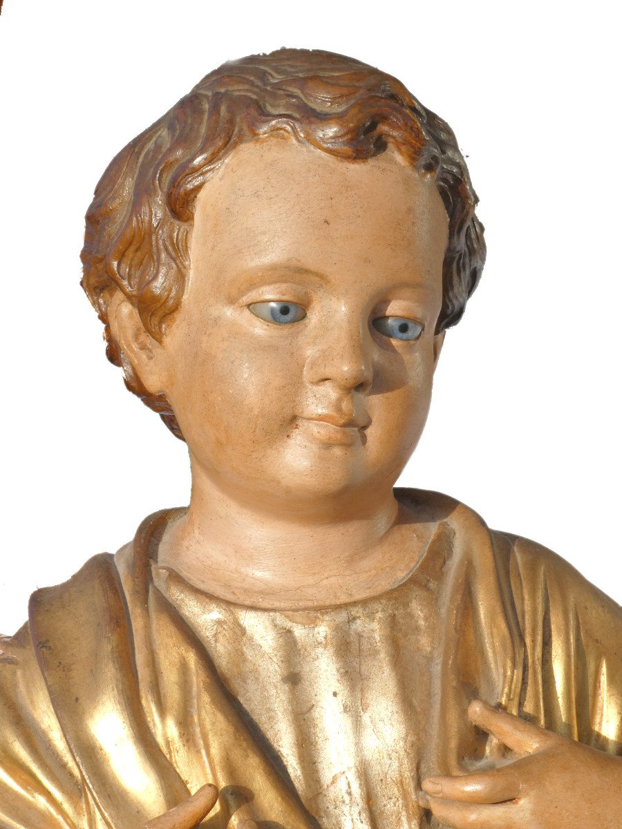Sculpture Religieuse En Papier Maché , Enfant Jésus , époque Napoléon III , Yeux En Sulfure XIX-photo-8
