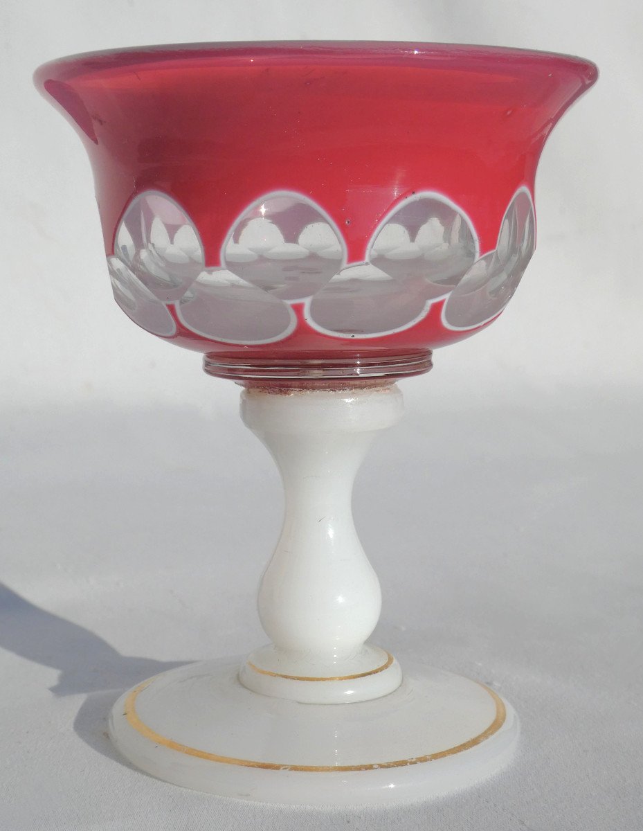 Opaline & Clichy Overlay Crystal Night Light Cup, 1830s Period, 19th Century Vase