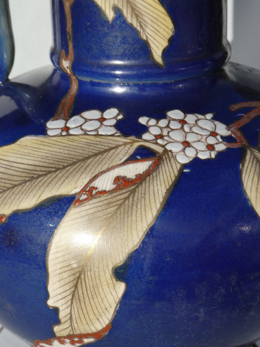 Grande Lampe De Table En Porcelaine De Satsuma , Decor d'Elephants , XIXe , Cloisonné , Japon-photo-4