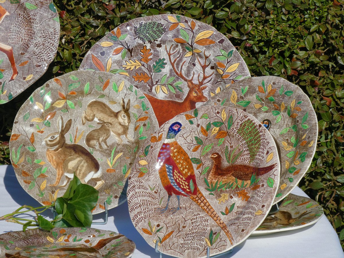 Gien Earthenware Table Service, Rambouillet Model, Hunting, Game, Deer, Hare -photo-3
