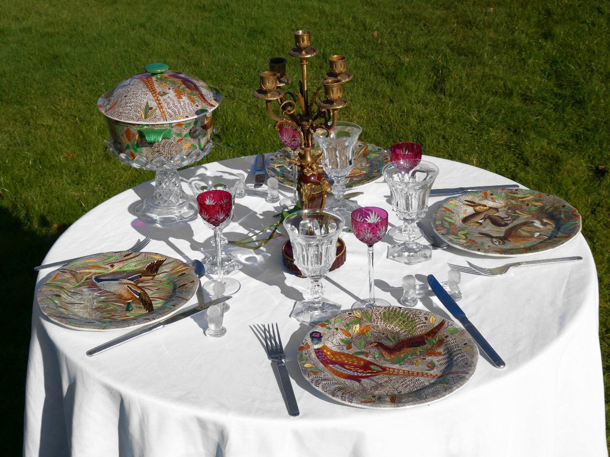 Gien Earthenware Table Service, Rambouillet Model, Hunting, Game, Deer, Hare -photo-2