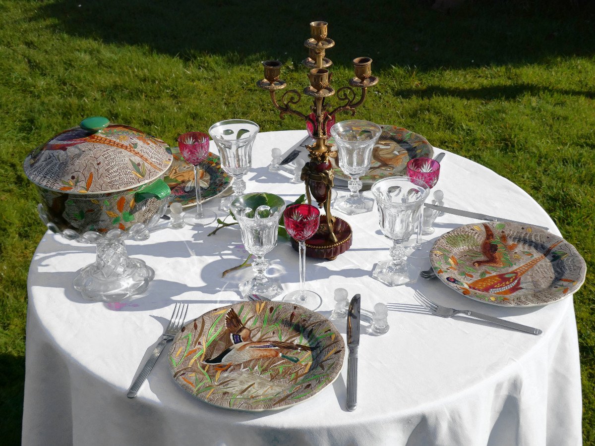 Gien Earthenware Table Service, Rambouillet Model, Hunting, Game, Deer, Hare -photo-5