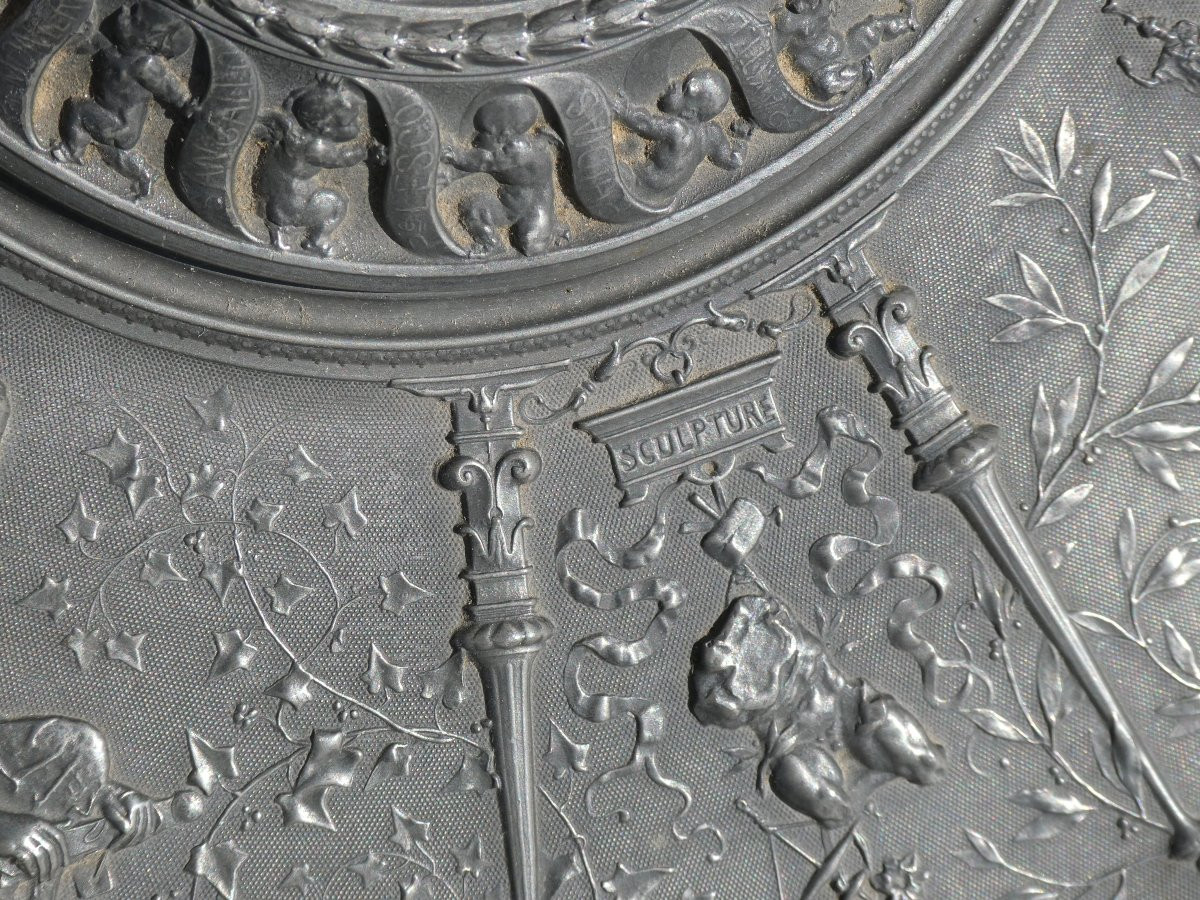 Renaissance Style Navel Dish, Signed Jules Brateau, Decorative Arts, Napoleon III, Pewter-photo-6