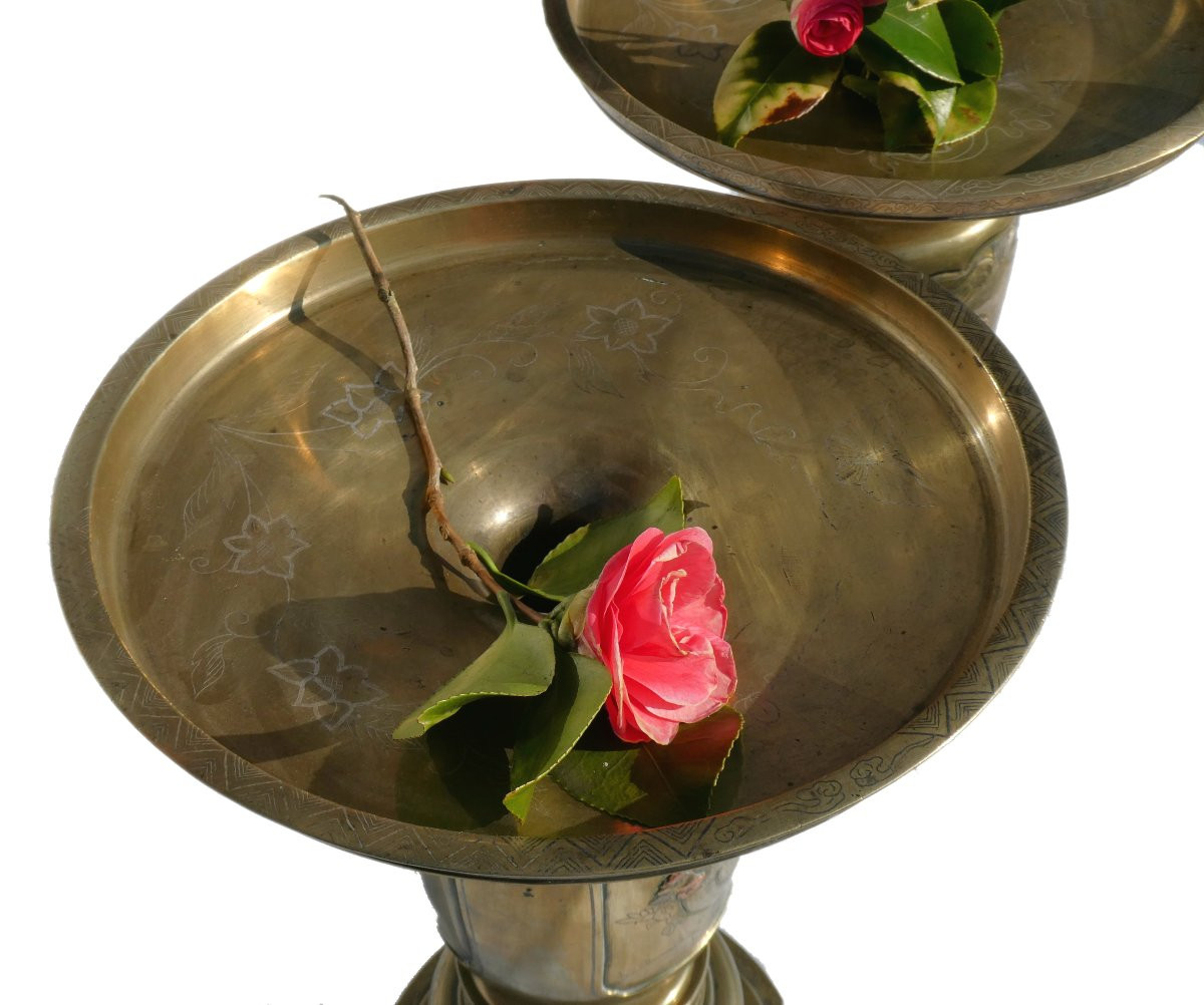 Paire De Vases Usubata Japon XIXe Bronze Doré Polychrome Art Floral Japonais Ikebana Meiji Asie-photo-8