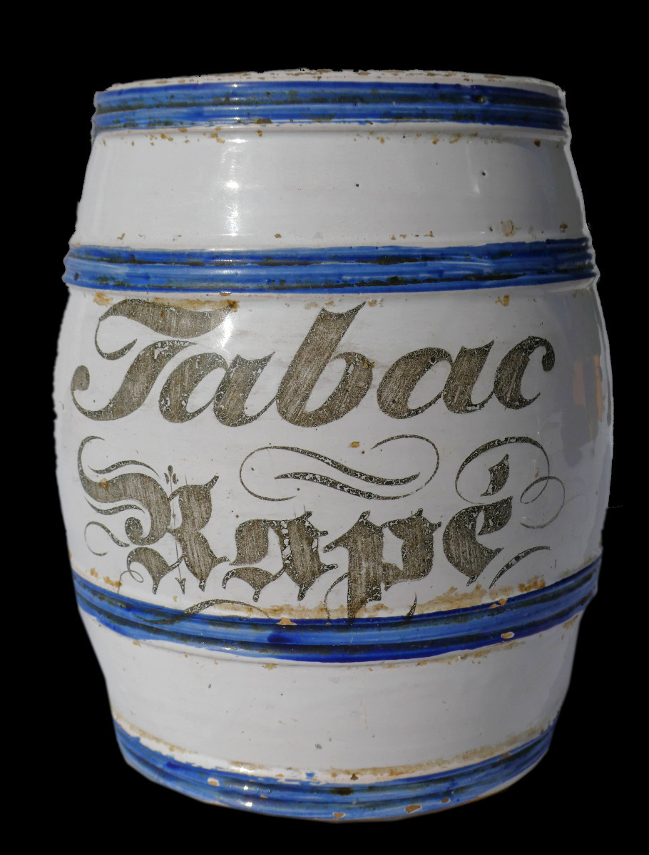Pot à Tabac En Faience  De Nevers , Tonneau XIXe , Region Centre , France  Napoléon III