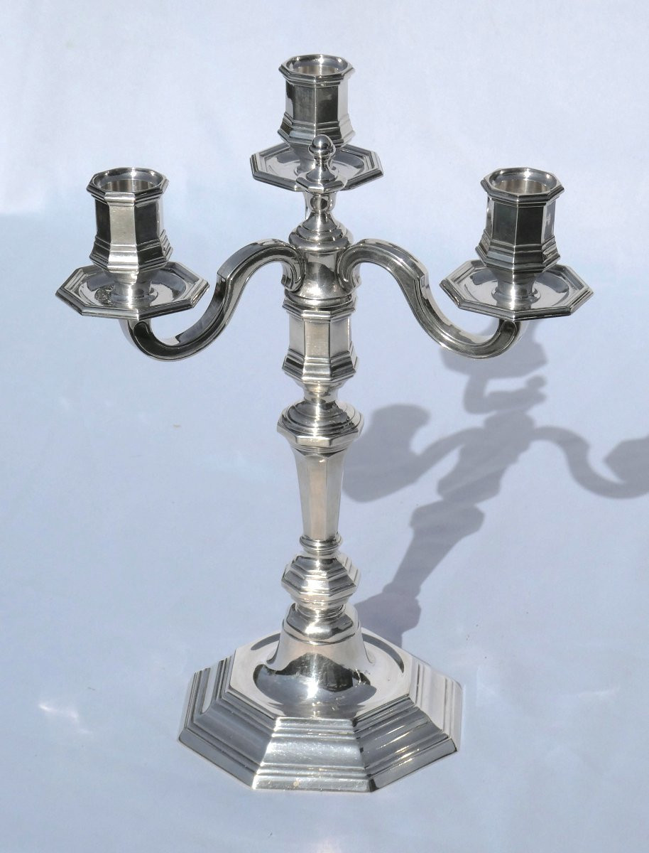 Paire De Candelabres En Métal Argenté Christofle , Modele Cluny , Regence Chandeliers bougeoirs-photo-3