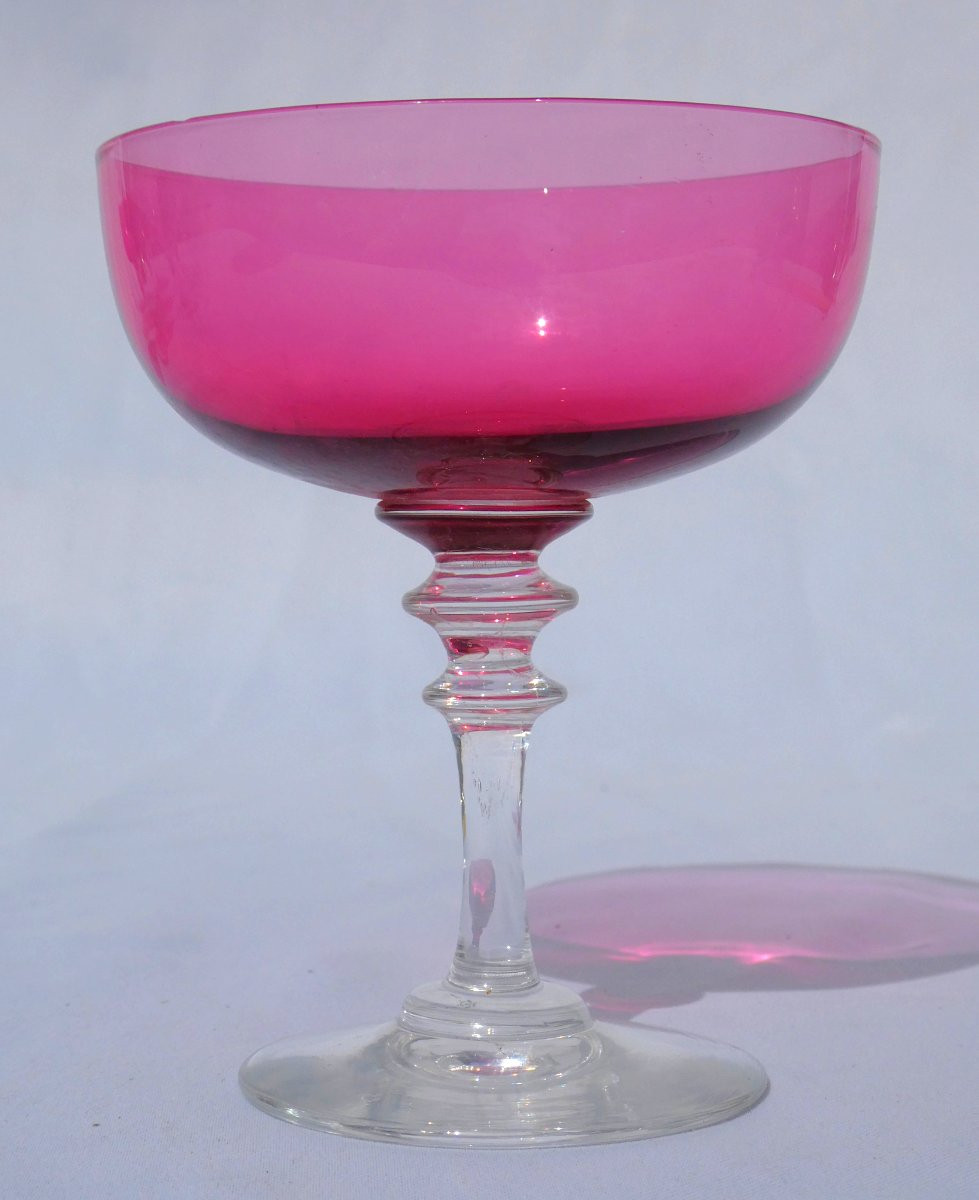 Serie De Coupes à Champagne , époque Napoléon III , Coloris Rose XIXe , Legras-photo-3