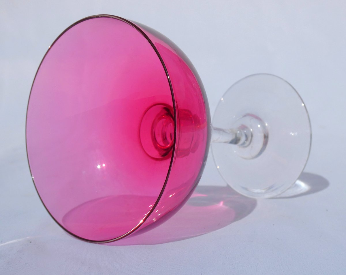 Serie De Coupes à Champagne , époque Napoléon III , Coloris Rose XIXe , Legras-photo-4