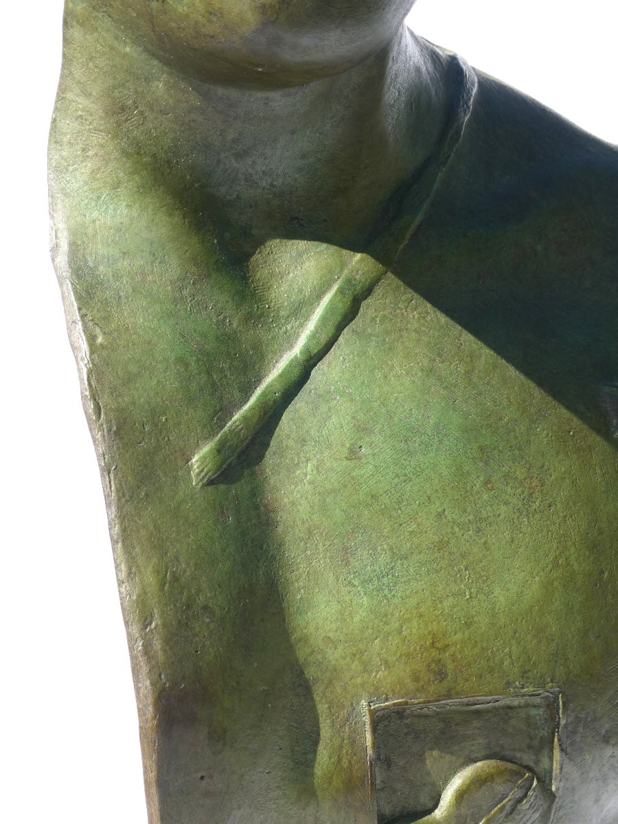 Buste d'Homme En Bronze à l'Antique Signé  Igor Mitoraj ,  Asclépios , Vert-photo-5