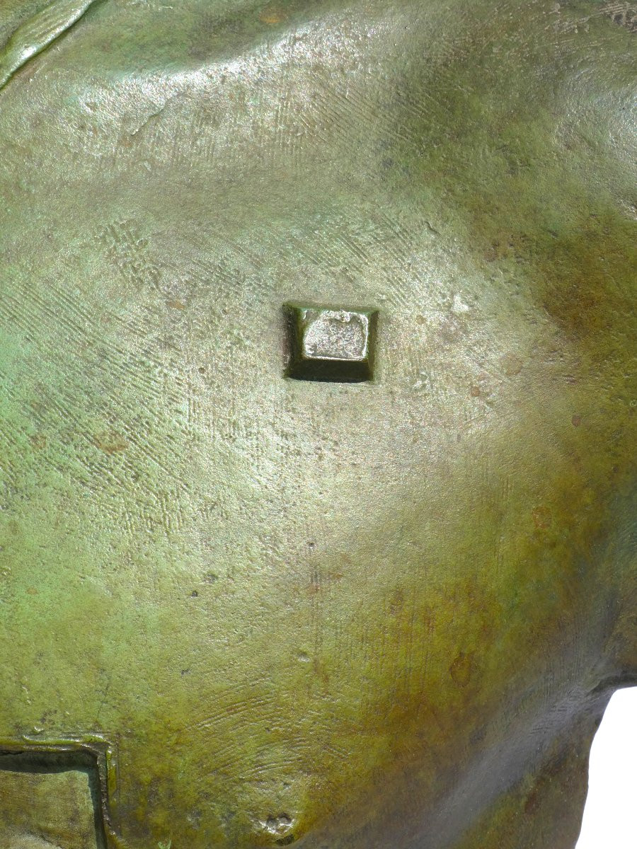 Buste d'Homme En Bronze à l'Antique Signé  Igor Mitoraj ,  Asclépios , Vert-photo-6