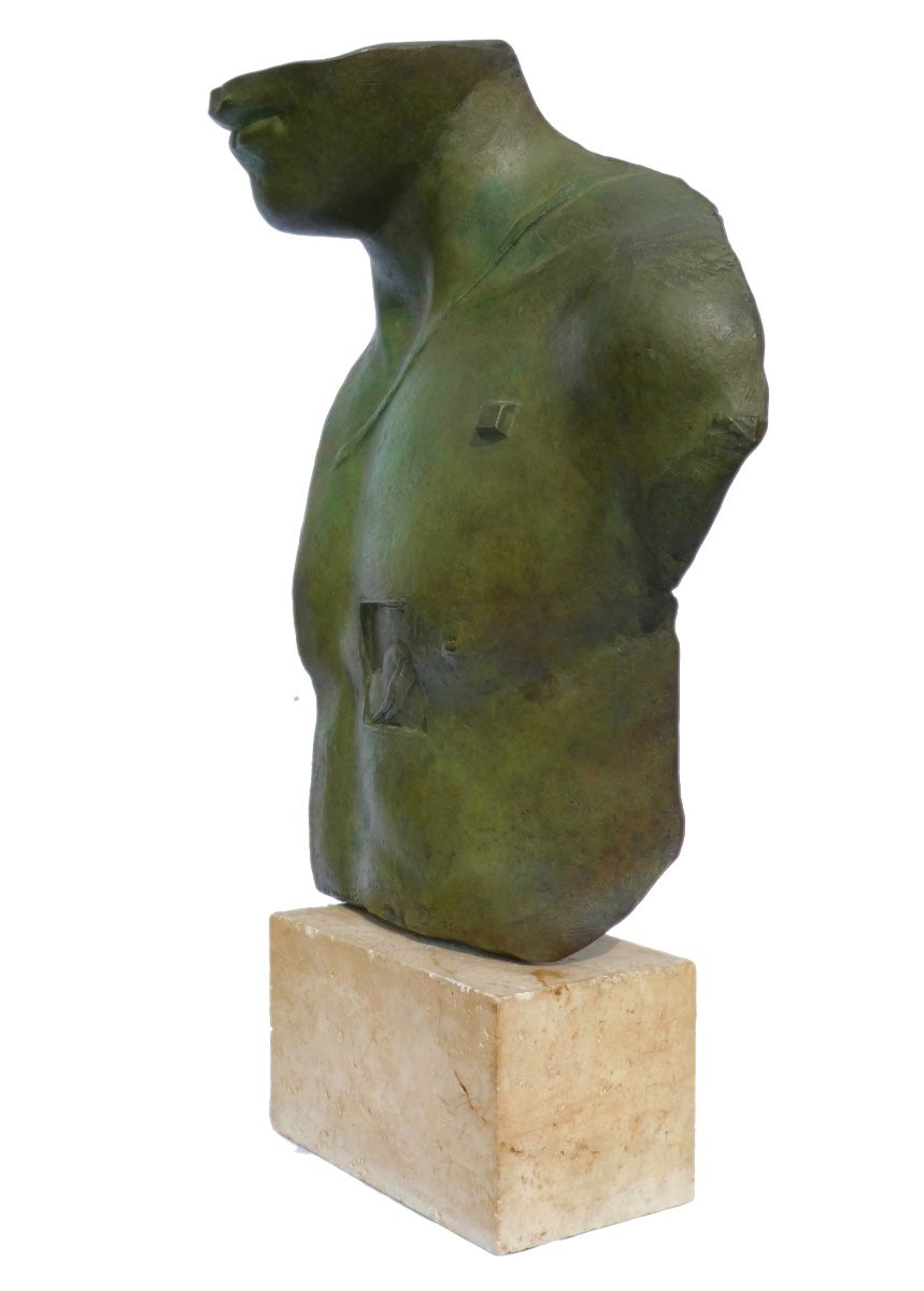 Buste d'Homme En Bronze à l'Antique Signé  Igor Mitoraj ,  Asclépios , Vert-photo-8
