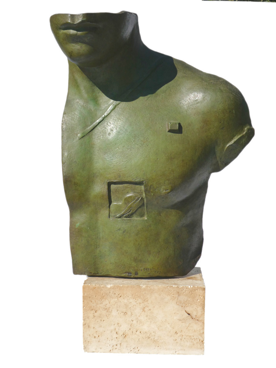Buste d'Homme En Bronze à l'Antique Signé  Igor Mitoraj ,  Asclépios , Vert