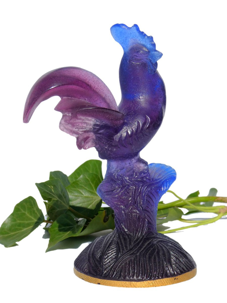 Glass Rooster Signed Daum Nancy, Art Nouveau Style Animal -photo-3