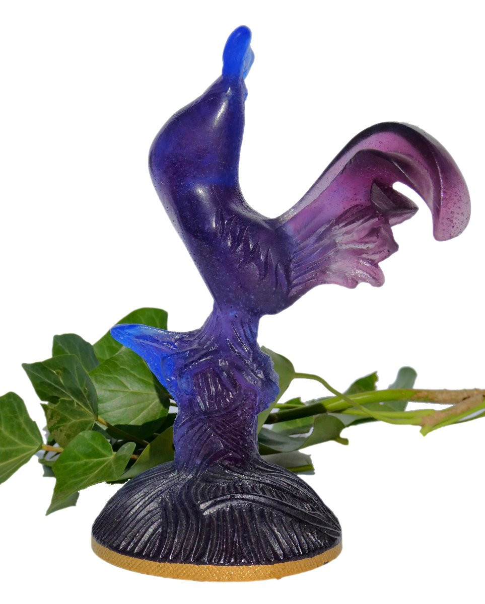 Glass Rooster Signed Daum Nancy, Art Nouveau Style Animal -photo-4
