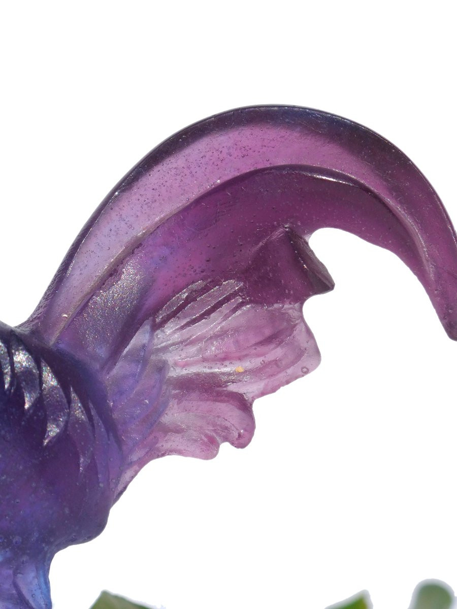 Glass Rooster Signed Daum Nancy, Art Nouveau Style Animal -photo-2
