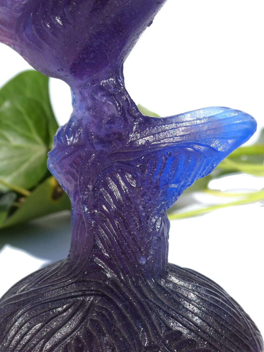 Glass Rooster Signed Daum Nancy, Art Nouveau Style Animal -photo-3