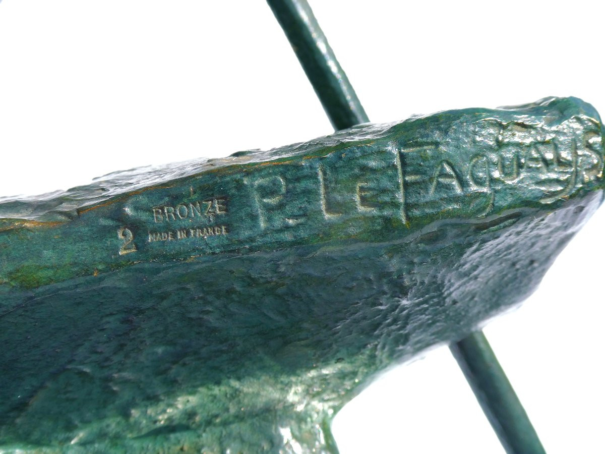 Sculpture En Bronze Art Deco , Homme Torse Nu , Le Barreur Signé Pierre Le Faguays 1920-photo-1