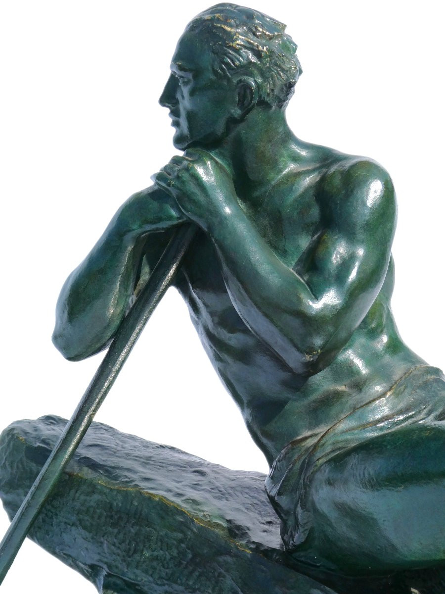 Sculpture En Bronze Art Deco , Homme Torse Nu , Le Barreur Signé Pierre Le Faguays 1920-photo-6