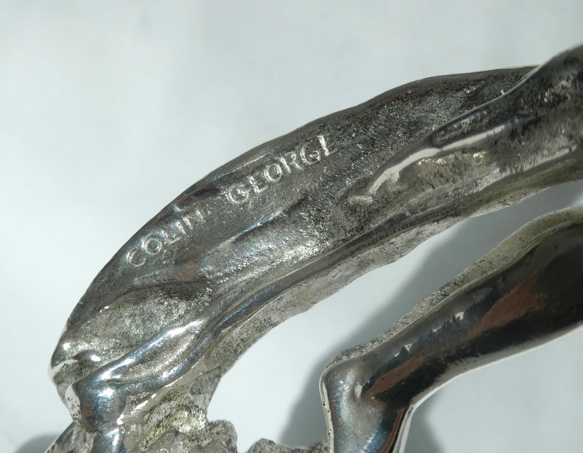 Icarus Silver Bronze Sculpture Automobile Mascot Hermes Founder, Car Signed George Colin-photo-4