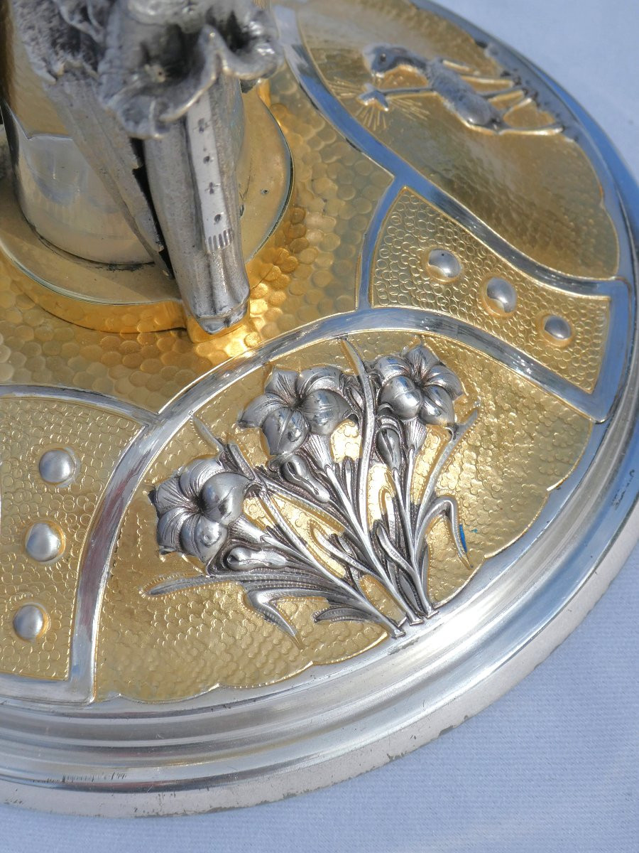 Large Monstrance In Silver-plated Bronze, Art Deco Style, Rhinestones, Angel Decor 1920, Reliquary-photo-2