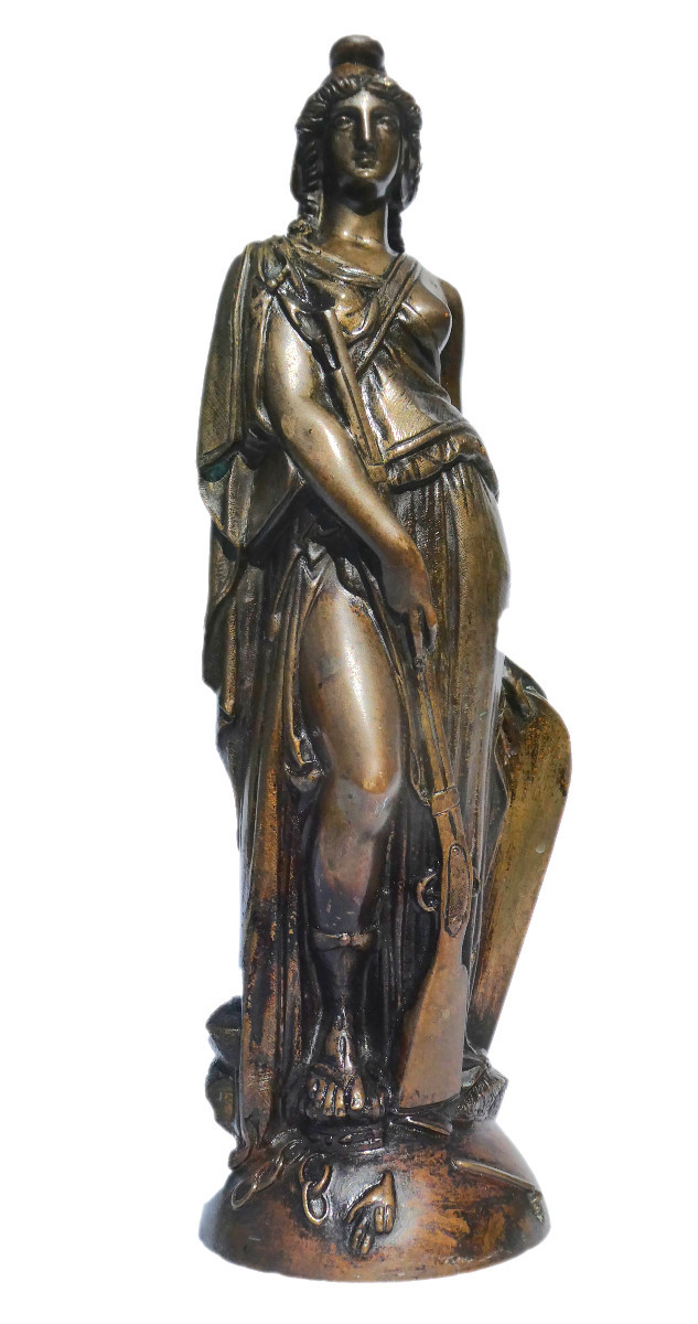 Bronze Sculpture, Armed Marianne, 1870s David d'Angers Style, French Republic, 19th Century
