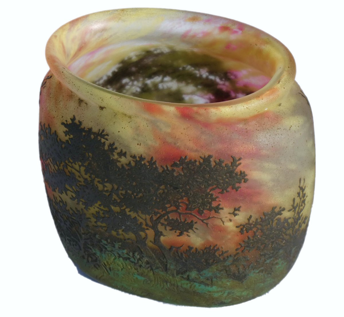 Jardiniere / Vase In Acid-etched Glass Daum Nancy Croix De Lorraine, Marble Base 1900-photo-4