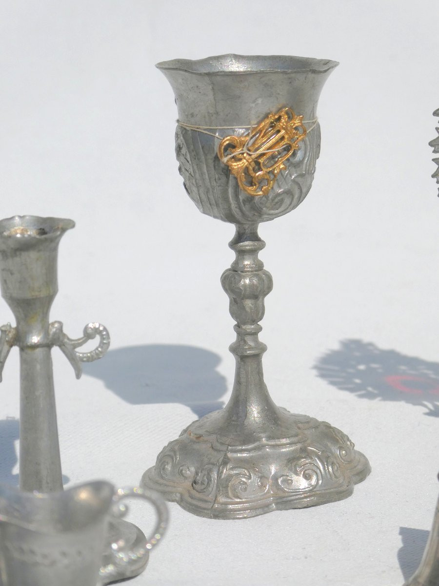 Ancien Jeu De Messe Miniature époque 1900 , Jouet , Calice , Ostensoir , Reliquaire , Burettes-photo-3
