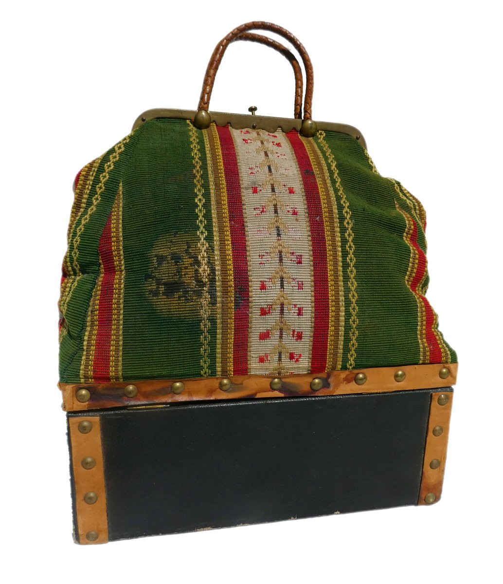 Sac Malle De Voyage En Tapisserie , Epoque Napoléon III , Poupée Jumeau / Huret XIXe , 1875-photo-4