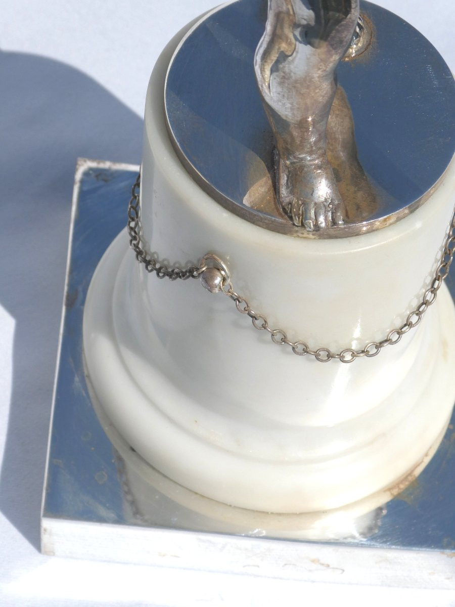 Pair Of Candlesticks / Candelabras In Silver Bronze Napoleon III White Marble Candlesticks Putti-photo-7