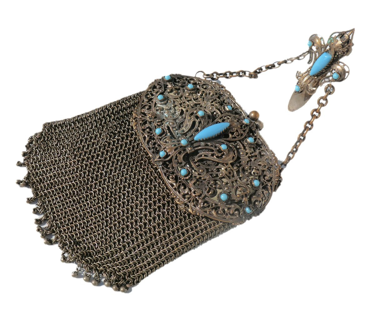 Purse / Handbag From The Napoleon III Period, 19th Century; Fleur De Lys, 19th Century Royalist Jewel -photo-3