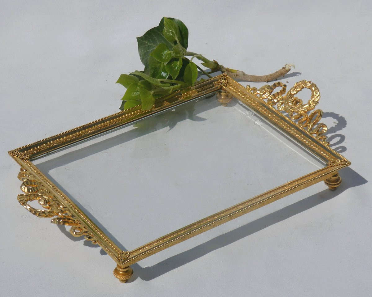 Napoleon III Period Tray, Glass & Gilt Bronze, Empire Style, Napoleon III, Card Holder -photo-4