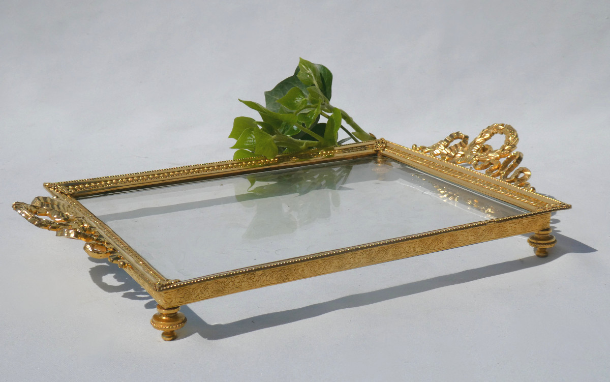 Napoleon III Period Tray, Glass & Gilt Bronze, Empire Style, Napoleon III, Card Holder 