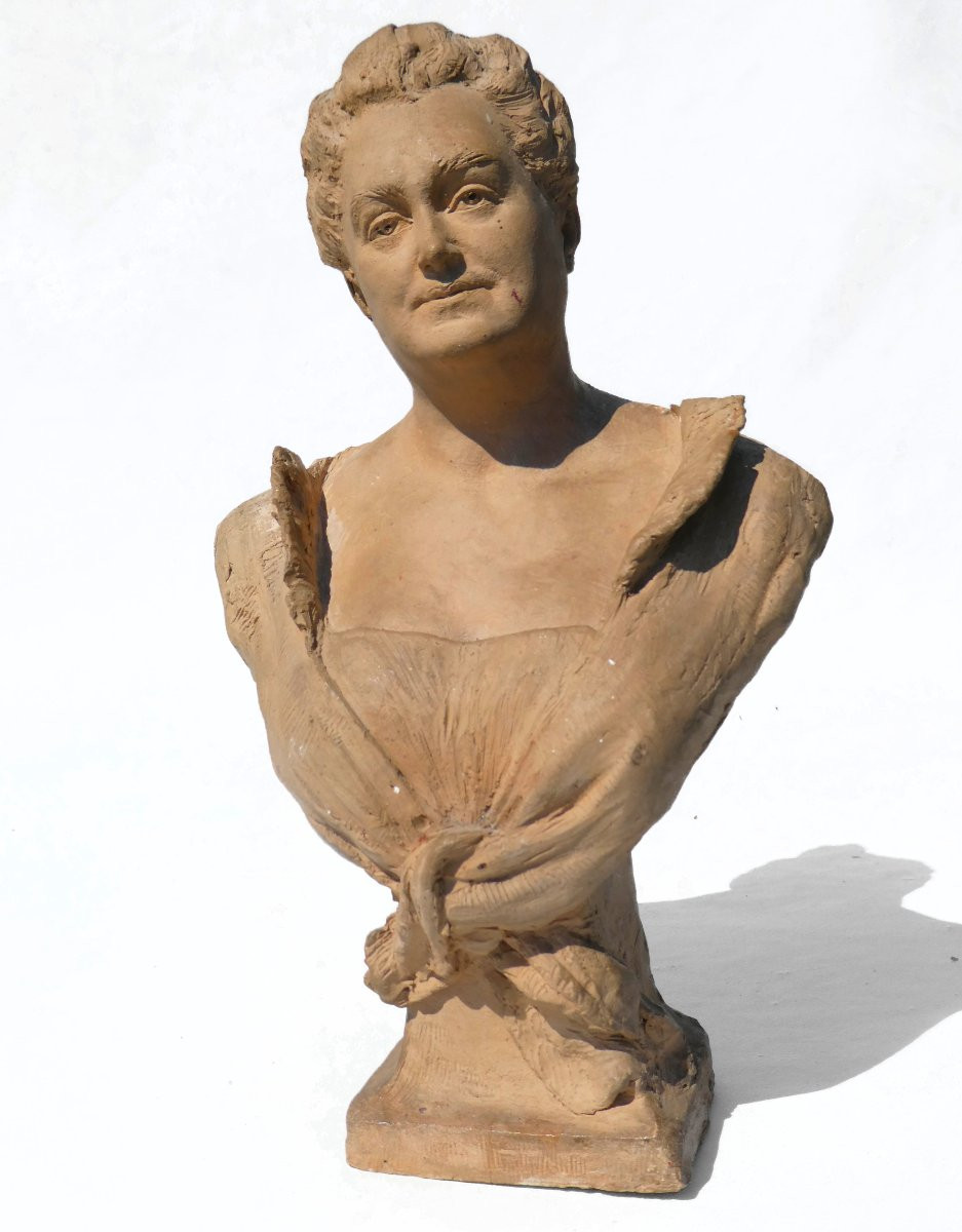 Buste En Terre Cuite , Femme Vers 1890 , Belle Epoque , Sculpture -photo-2