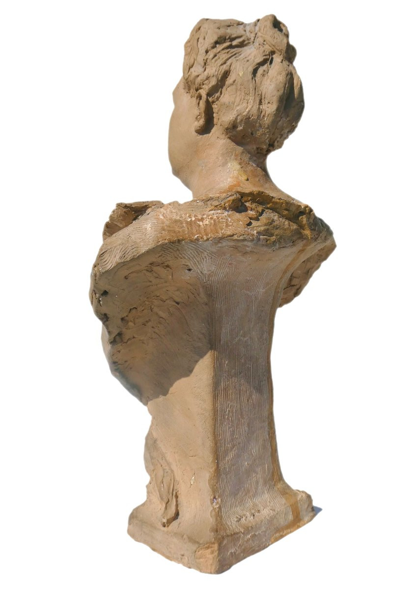Buste En Terre Cuite , Femme Vers 1890 , Belle Epoque , Sculpture -photo-4