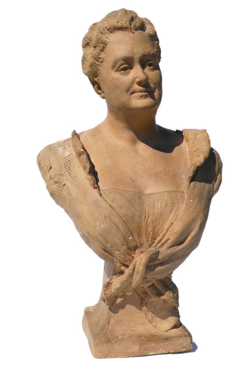 Buste En Terre Cuite , Femme Vers 1890 , Belle Epoque , Sculpture 