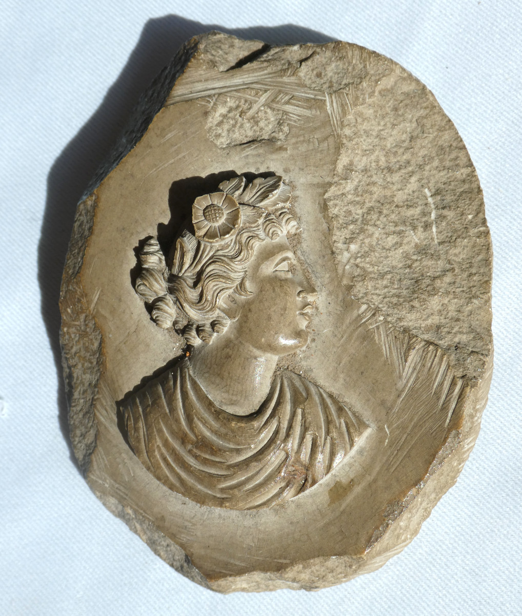Large Lava Stone Cameo, Antique Profile, Souvenir Of The Grand Tour, 19th Century Curiosities