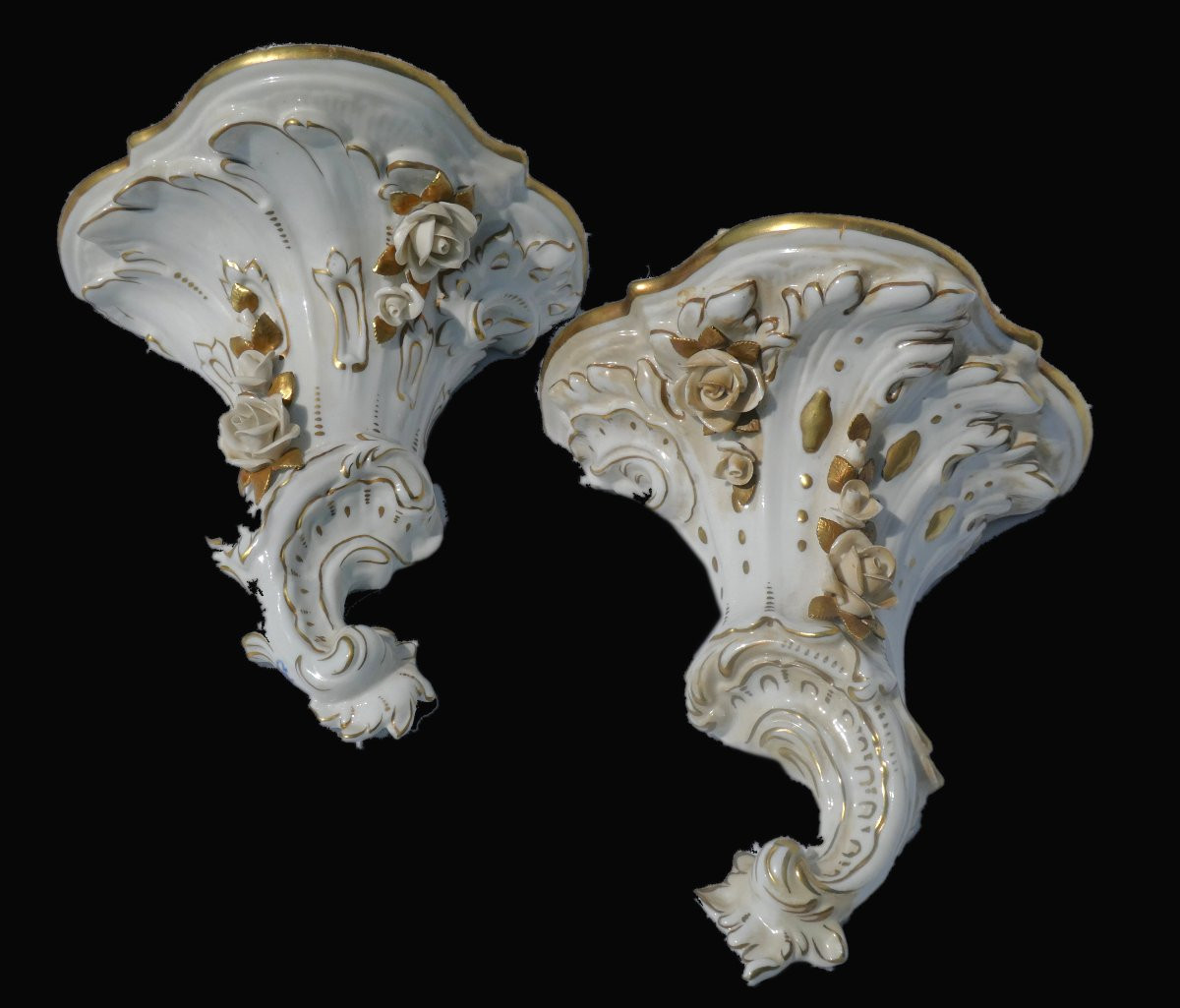 paire de consoles en porcelaine allemande , Style XVIIIe siecle , Sitzendorf / Thuringe xixe -photo-3
