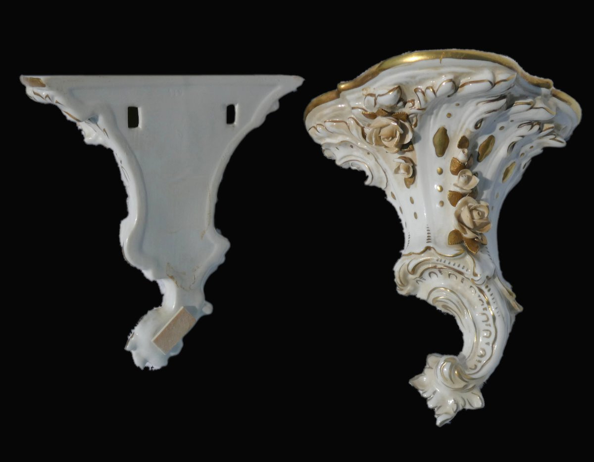 paire de consoles en porcelaine allemande , Style XVIIIe siecle , Sitzendorf / Thuringe xixe -photo-4