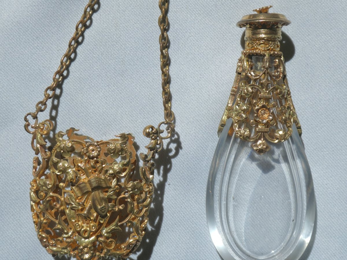 GRAND FLACON DE SEL / PARFUM & sa chatelaine , époque NAPOLEON III XIXE -photo-5