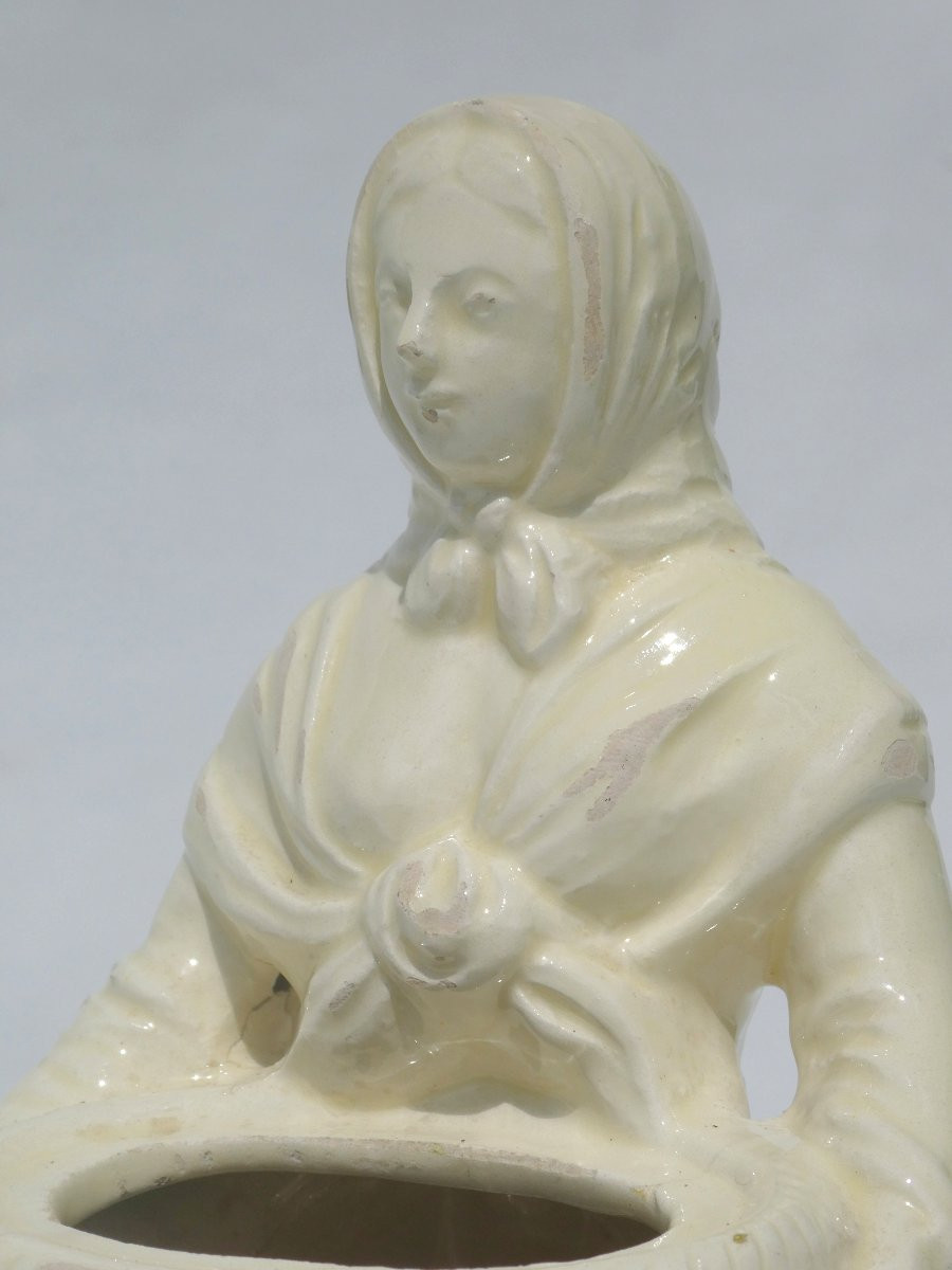 18th Century Planter, Terre De Lorraine / Pont Aux Choux, Seated Peasant Woman, Vase -photo-2