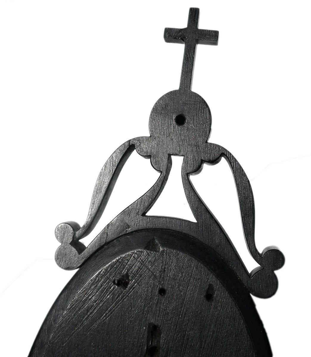 Napoleon III Period Wall-mounted Holy Water Font, Shell, Blackened Wood & Mother-of-pearl, Napoleon III Ebonite -photo-3
